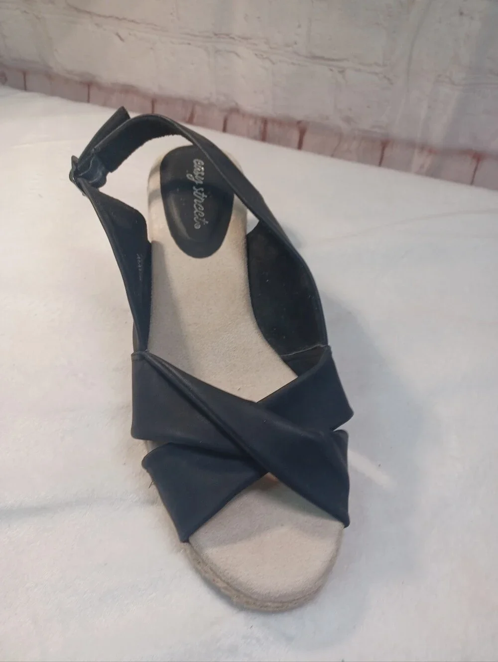 Easy Street Black Espadrille Wedge Slingback Sandals Women's Size 9.5WW